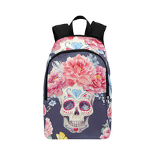Load image into Gallery viewer, Watercolor pattern with skull and peony flowers Fabric Backpack

