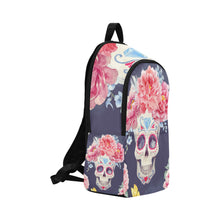 Load image into Gallery viewer, Watercolor pattern with skull and peony flowers Fabric Backpack
